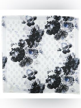 Alexander McQueen Black and Blue Floral Silk Scarf